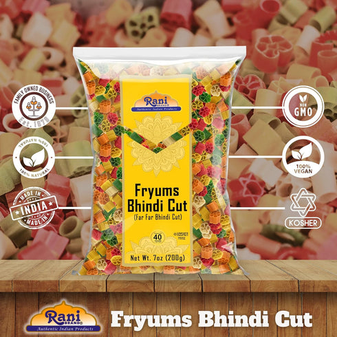 Rani Far Far/Fryums (Wheat & Tapioca Pellet) Bhindi Shape 7oz (200g) - Vegan, Kosher, Uncooked Snack