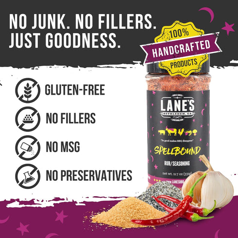 Lane's Spellbound Pork Rub Seasoning - Premium Sweet & Smoky Pork Butt, Rib & Chicken Rub | Gluten Free, No MSG - 11.7oz
