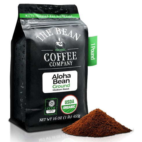 The Bean Organic Coffee Company Aloha Bean (Hawaiian Hazelnut), Medium Roast, Ground