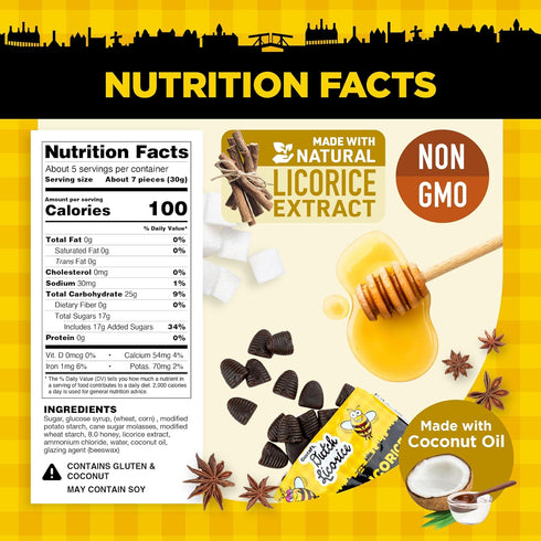 Gustaf's Beehive Dutch Licorice Drops, 5.2oz Bag, Sweet Honey Black Licorice Candy from Netherlands