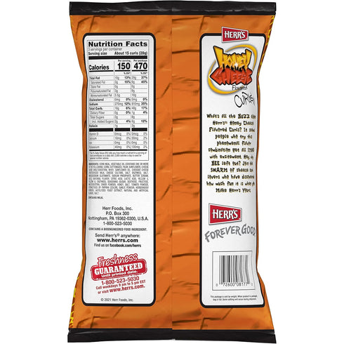 3oz (20 Count) Herrs Cheese Curls, Honey Cheese Flavored, Gluten Free Snacks, Bag