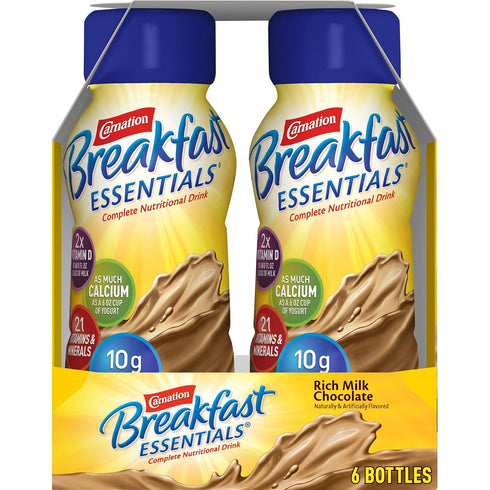 6 Count 8 oz. Carnation Breakfast Essentials Rich Milk Chocolate Nutritional Drink fl. Bottles