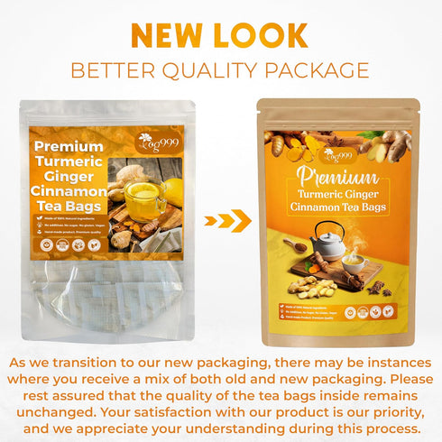 120 Bags Premium Turmeric Ginger Cinnamon Tea, Improve Digestion, Support Brain, Weight, Skin and Sleep, Eco-Conscious