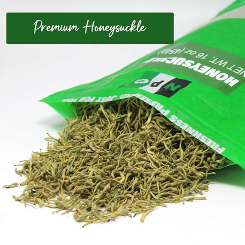 16 Oz, Packaging, NPG Dried Honeysuckle Bulk Jin Yin Hua, Natural Herbal Tea, Sweet Floral Aroma, Resealable Versatile