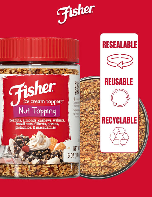 5 oz, Filberts, Fisher Mixed Nuts Ice Cream Topping, Peanuts, Almonds, Cashews, Walnuts, Brazil Nuts, Pecans