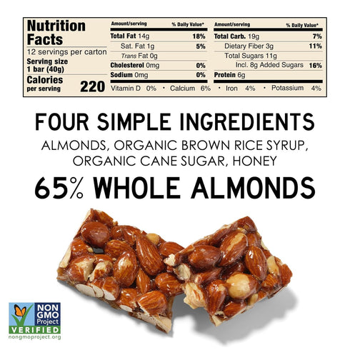 40 4 (40g Pack 12) South Snacks Crunchy Almond Bar, Just Ingredients, Touch of Honey Bar