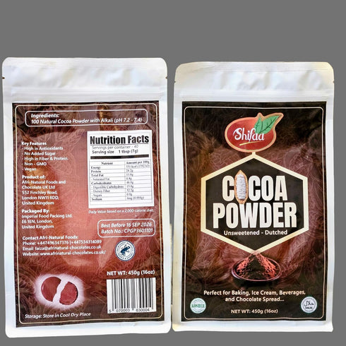 Shifaa Brown:10-12% 16oz Cocoa Powder Unsweetened, Alkalized - Reddish | Rich in Antioxidants, High Fibre & Protein |