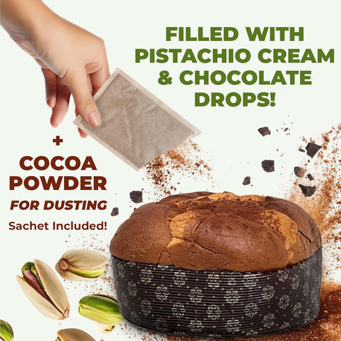 Pack 1 750g (1.65 lb) 1 Italian Pistachio and Chocolate Panettone, of - Artisan Holiday Bread, Festive Dessert, Premium