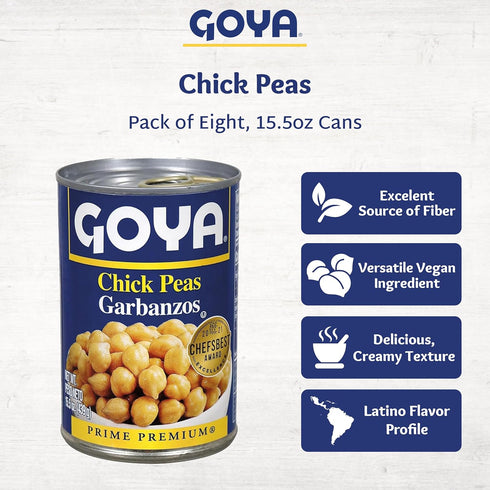 15.5 (Pack 8) Goya Foods Chick Peas, Garbanzo Beans, Ounce