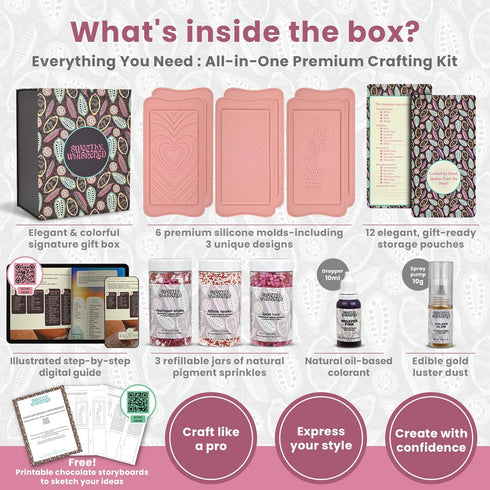 Sweetly Whispered 6 12 Set DIY Chocolate Bar Kit Silicone Molds, Gift Bags, Digital Guide, Sprinkles, Food Coloring