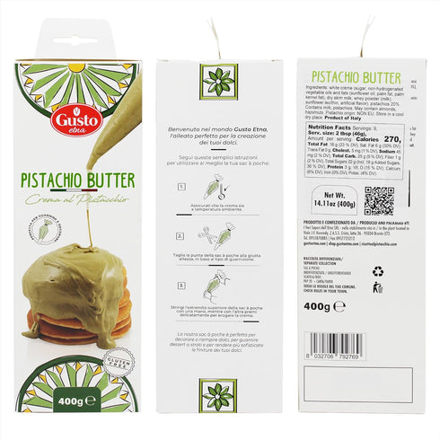 14.1 oz (400 GUSTO ETNA Pistachio Nut Butter Cream in Squeeze Pouch, Spread, Cake Filling & Icing, Frosting, Dessert