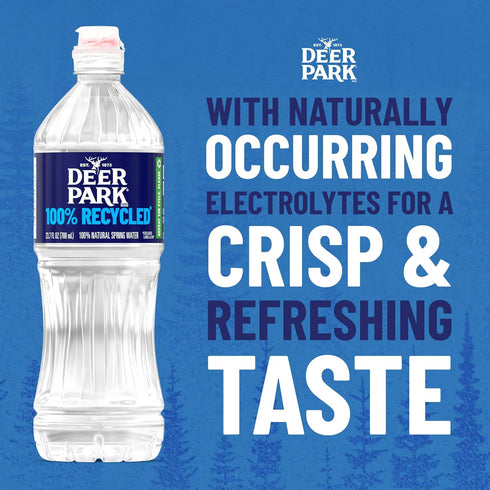 6 Pack 23.7 Oz Deer Park Spring Water, - Crisp Refreshing Taste - Fl Sports Bottle with Flip Cap