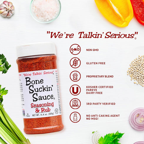 Bone Suckin' Seasoning & Rub, Original Blend, Grilling Rubs, Dry Pork Rub, Gluten-Free, Non-GMO, Kosher, Great on Ribs