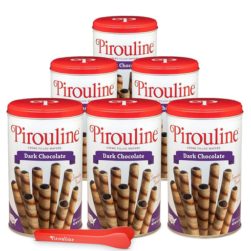 Pirouline Rolled Wafers Dark Chocolate Rolled Wafer Sticks Bundled with Serving Tongs,