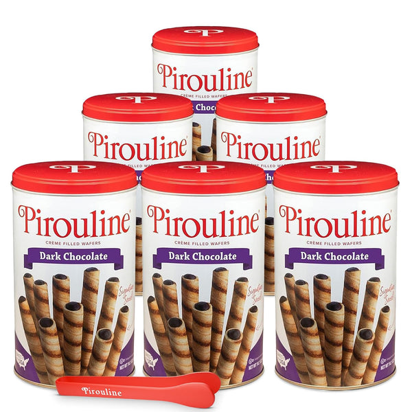 Pirouline Rolled Wafers Dark Chocolate Rolled Wafer Sticks Bundled with Serving Tongs,