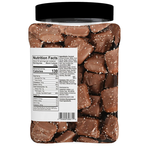 (32 oz Sanders Milk Chocolate Sea Salt Caramels Tub) Handcrafted Small Batch Slow Cooked Caramel, Sea Salt Chocolate