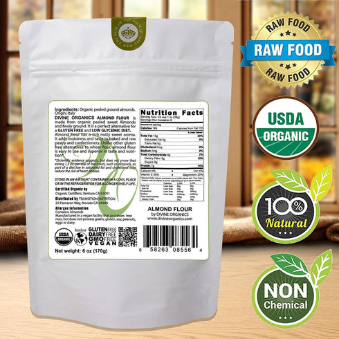 6 oz (Pack 2) Organic Almond Flour Powdered Gluten Free Low Glycemic Non-GMO by Divine Organics