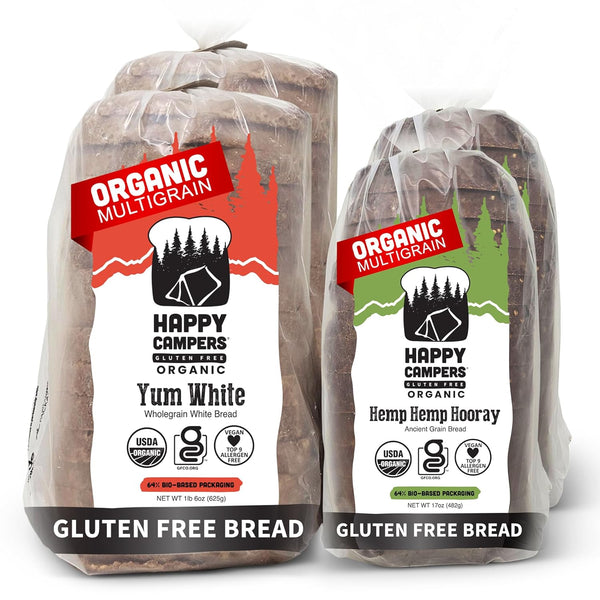 Happy Campers Variety Pack Gluten Free Bread, Yum White and Hemp Multi-Seed,