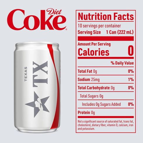 Pack 7.5 oz, 10 Pack Diet Coke Soda Soft Drink Fridge Mini Cans, fl