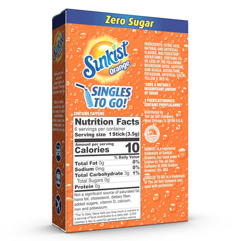 12 6 Packets 72 Sunkist Soda Orange Singles To Go Drink Mix, Boxes with Each - Total Servings