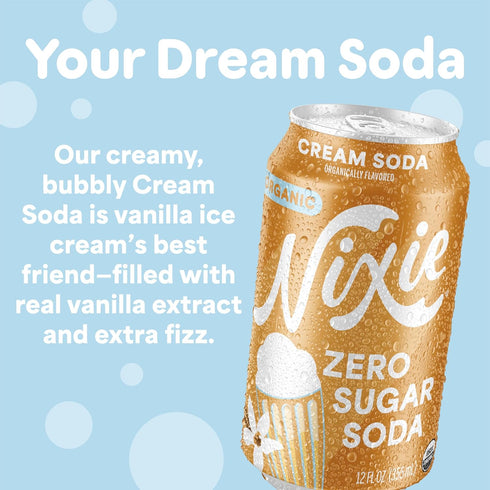 0 0 12oz (1 Count) Nixie Organic Zero Sugar Soda, Cream Soda, Sugar, Calories, Healthy Soda Pop, Non-GMO, Caffeine