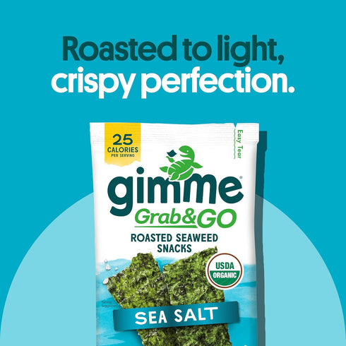 Gimme 18 Count Omega3s Seaweed Grab & Go Organic Premium Roasted Seaweed Snacks, Sea Salt, Trayless, Keto, Vegan