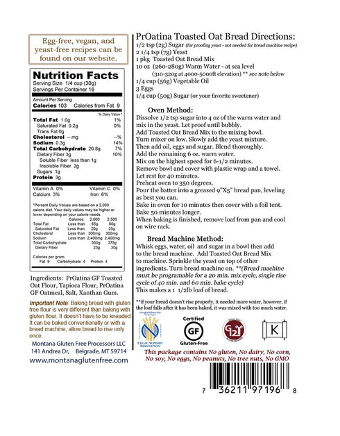 Montana Gluten Free 4 Pack Gluten Free Toasted Oat Bread Mix