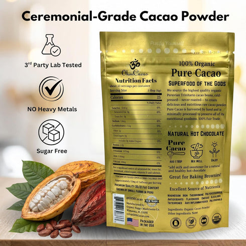 (33 Pure Raw Organic Cacao Powder | Premium Ceremonial Grade Cacao | Natural Source of Flavanols, Magnesium, Iron