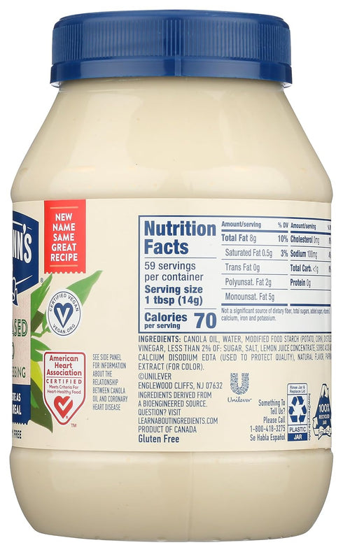 30 (Pack 6) Hellmann's Plant Based Mayonnaise, Egg Free, Dairy Free, Fluid Ounces