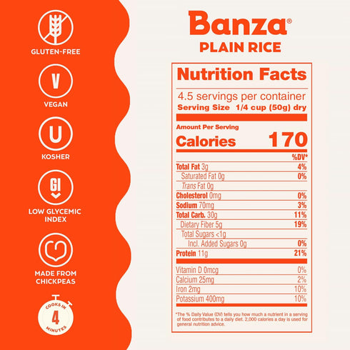 7oz Banza Plain Rice - High Protein, Gluten Free