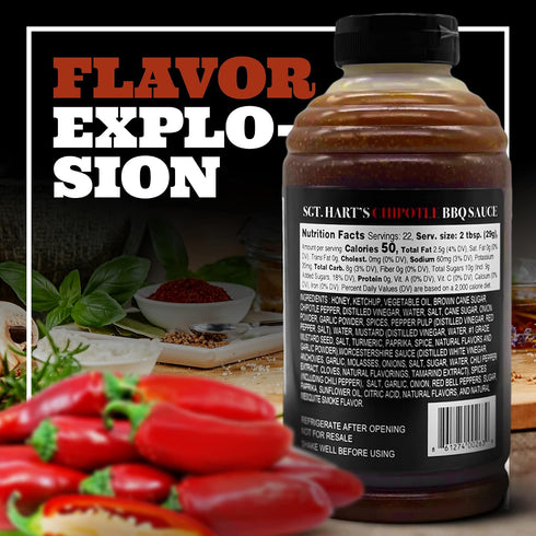 22.04 OZ SGT. Harts Chipotle Flavor BBQ Sauce - | Barbecue Sauce for Chicken, Beef, Pork, Seafood, Noodles, Burgers