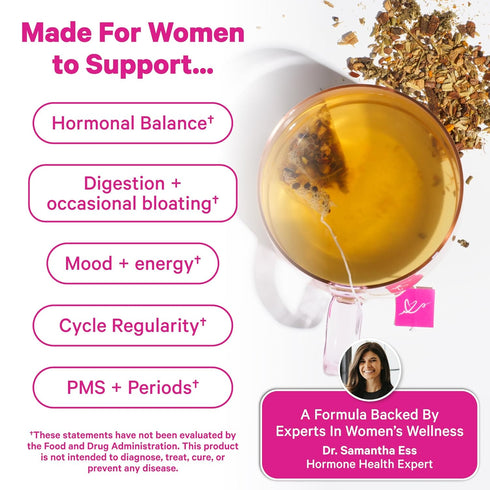 8 15 Pink Stork Organic PMS Tea for Hormone Balance, Mood Swings, Bloating, and Period Regularity - Herbs - Vitex, Red