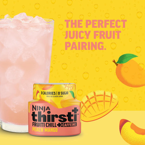 17, 12oz 3 Pack, WCFPCMGAM Ninja Thirsti Flavored Water Drops, FRUITI CHILL+ Peach Mango, Bold Fruit Flavor