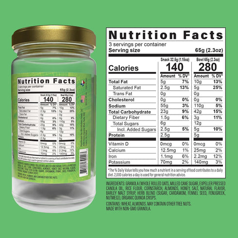 (4 Kin Kitchen non-GMO Granola & Organic Quinoa Crisps, in a Glass Jar Recyclable and Resusable. Made with Real Fruit.