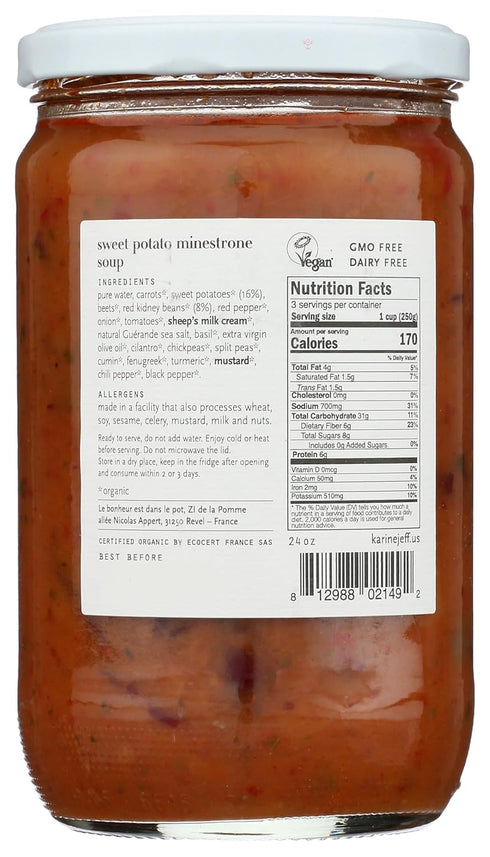 16.9 Karine & Jeff, Organic Sweet Potato Minestrone Soup, Ounce