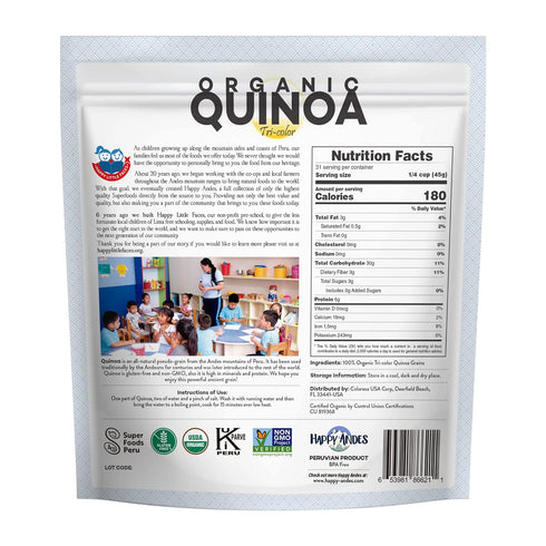 3 lb Happy Andes Tri-Color Organic Whole Grain Quinoa Non-GMO, Non Gluten, Ready to Cook Food for Oats & Seeds Recipes