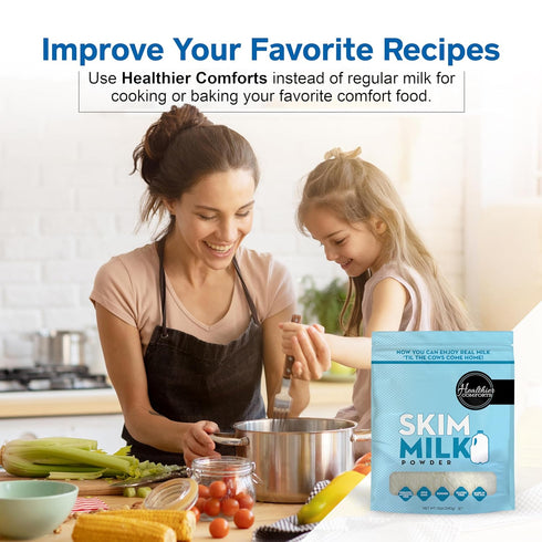 (12oz) Healthier Comforts Skim Milk Powder | Fat Free, Shelf Stable | Kosher, Gluten Free, Non-GMO, Hormone