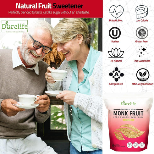 1:1 5 lb (Packaging Durelife Golden Monk Fruit Sweetener, Sugar Replacement, Keto Diet Friendly, Zero Calorie, Kosher
