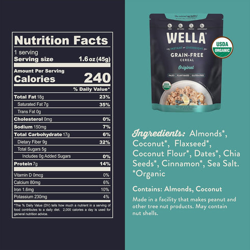 (1 Count, 12.8 oz. Wella Cereal Oatmeal Alternative, Gluten-Free Breakfast Hot Cereal, Grain-Free Paleo Organic Vegan