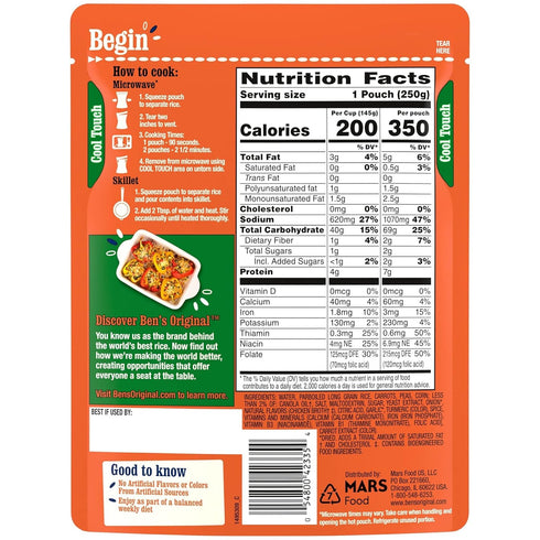 8.8 oz (Pack 12) BEN'S ORIGINAL Ready Rice Garden Vegetable Flavored Rice, Easy Dinner Side, Pouch