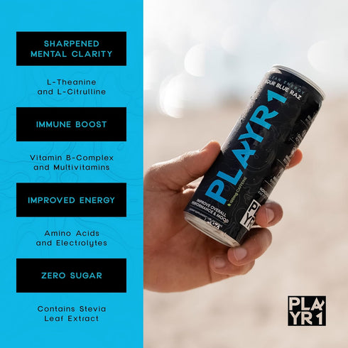 PLAYR1 24 pack Sour Blue Raz Caffeinated