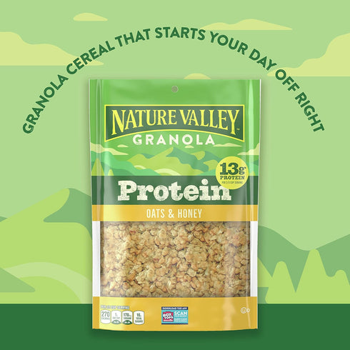 17 OZ (Pack 2) Nature Valley Protein Granola, Oats and Honey, Family Size, Resealable Bag