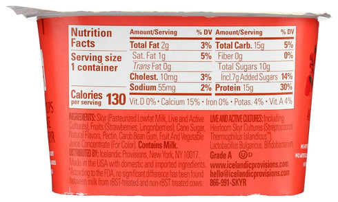 5.3oz 15g Icelandic Provisions Strawberry Lingonberry Skyr Yogurt | Protein, Thick & Creamy