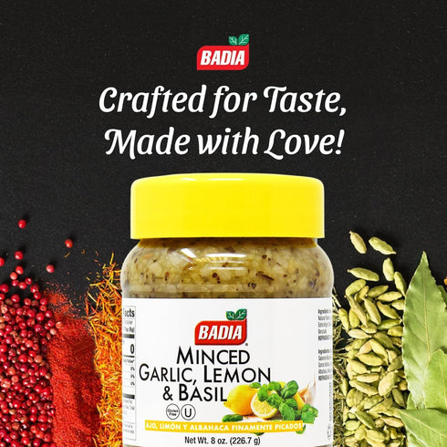 8 oz Badia Minced Garlic, Lemon & Basil Zesty Garlic, Herb & Citrus Blend