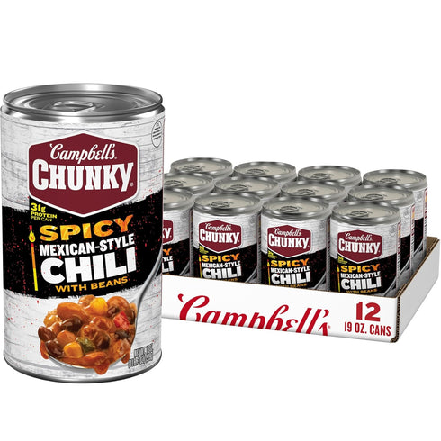 Campbells Chunky Spicy Mexican-Style Chili With Beans, 19 oz Can (12 Pack)