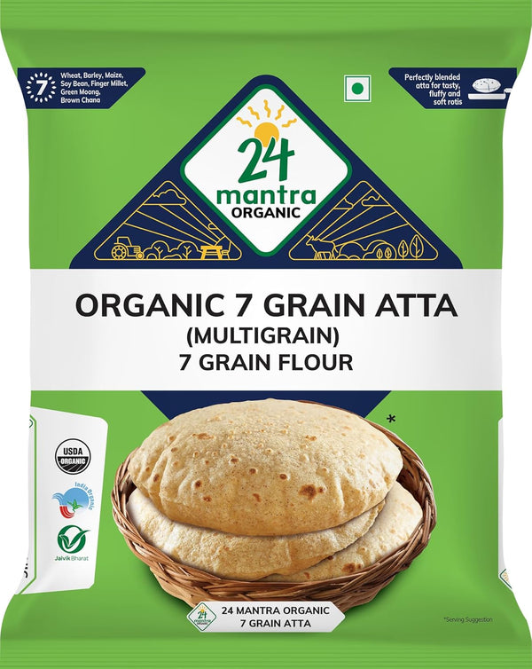 24 Mantra Organic Organic 7 Grain Atta 1Kg/2.2 lb (Wheat, Pearl Millet, Sorghum, Green Mungbean,