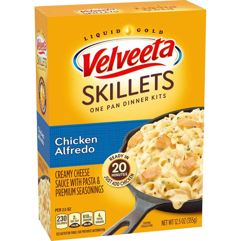 Velveeta Skillets Chicken Alfredo Dinner Kit, 12.5 oz - One Pan with Cheese Sauce, 6 ct Pack