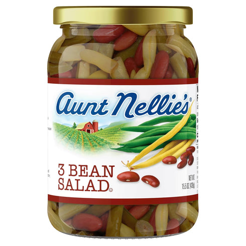 3 (15.5 oz, 3-Pack) Aunt Nellies Bean Salad Classic Sweet Tangy Ready-to-Eat Bean Medley Green Wax Kidney Beans