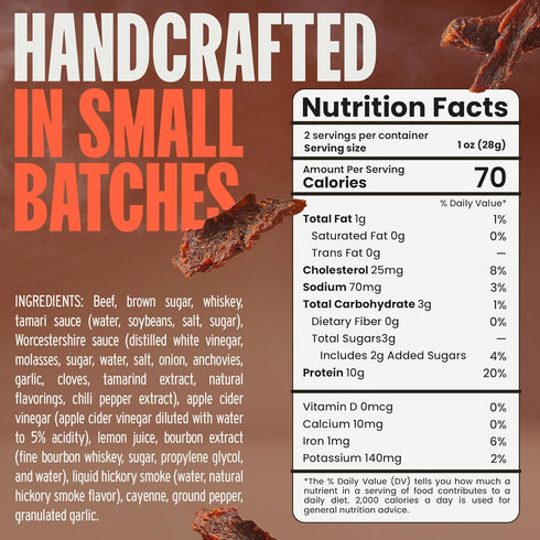 DOUBLE NEAT 2 Pack 3 Barrel Pick Bourbon Glazed Beef Jerky Gluten Free Gourmet Stocking Stuffers Men Whiskey Infused