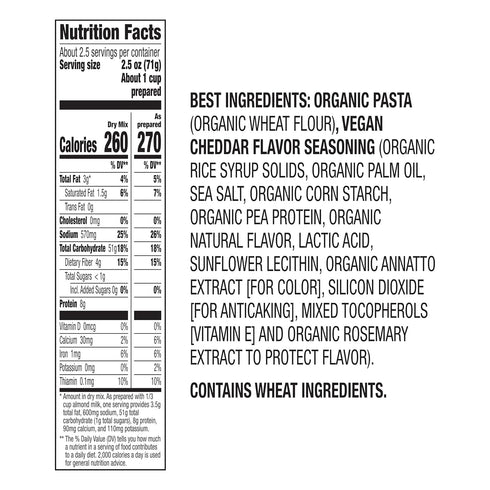6 oz Annie's Vegan Mac and Cheddar Flavor Pasta and Sauce, Organic, Plant Based, Dinner Side or Snacks